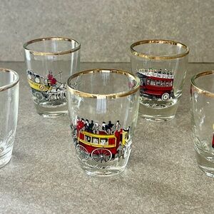 Vintage Stagecoach Shot Glass Set with Gold Trim